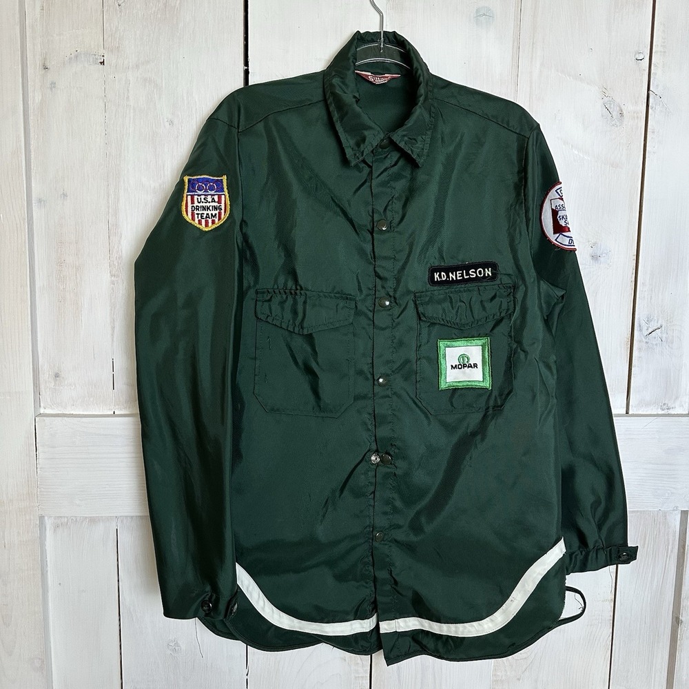 Vintage Green Silton California USA Nylon 70s 80s Jacket With Patches‎ Sz Medium